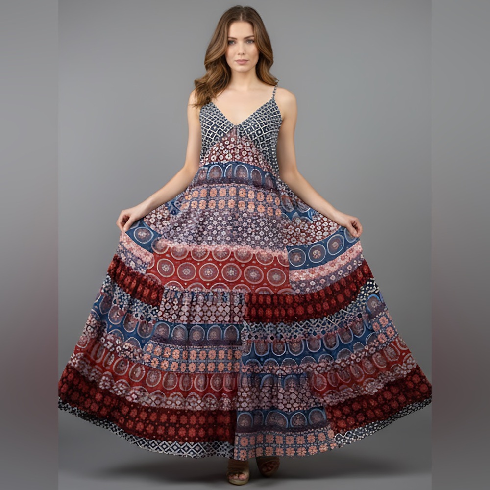 Boho Geo Print Criss Cross Back Cami Dress - Picture 2 of 8